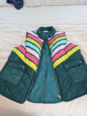 crown & ivy Dark Green Quilted Vest with Multicolor Chevron Stripes
